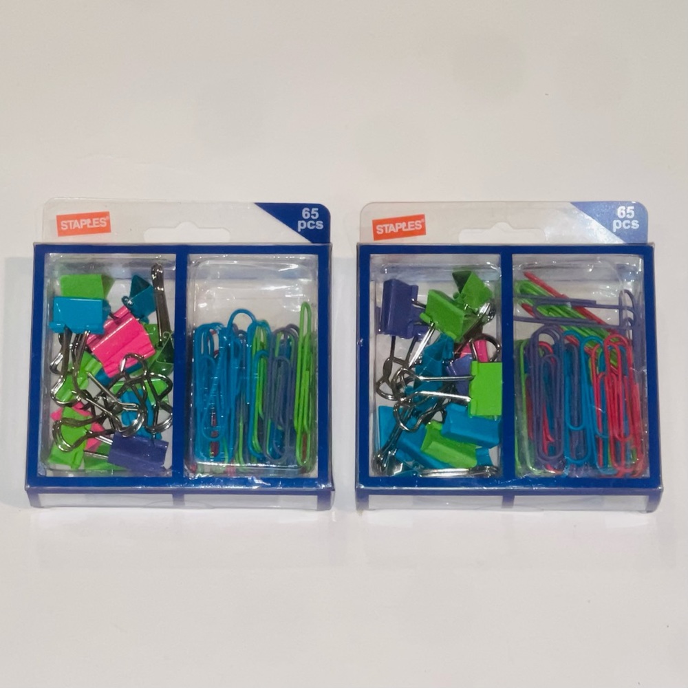 Set of 2 Blue, Green, Pink & Purple Small Binder Clips & Large Paper Clips